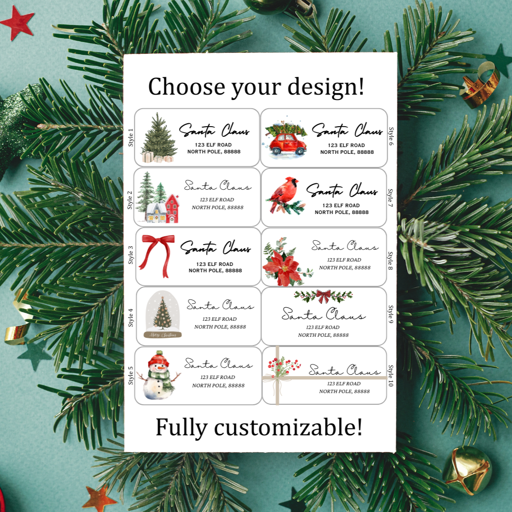 Personalized Christmas Return Address Stickers: Watercolor Holiday Labels