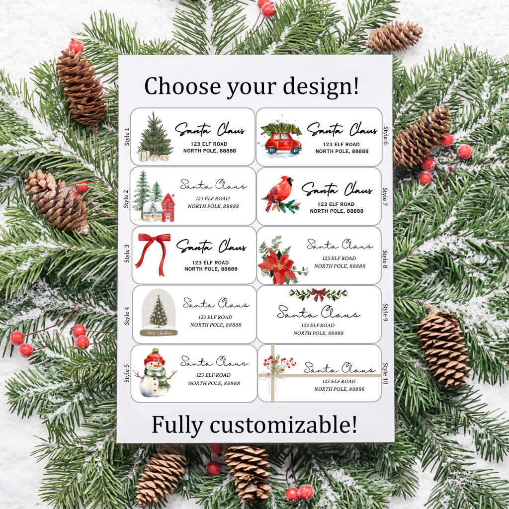 Personalized Christmas Return Address Stickers: Watercolor Holiday Labels
