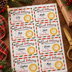 Grid of personalized From Santa gift labels with children's names: Lily, Noah, Ava, Jack, Emma, Oliver and more