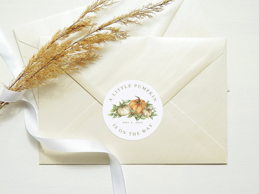 A little pumpkin is on the way, baby shower/ baby announcement sticker/label/decal