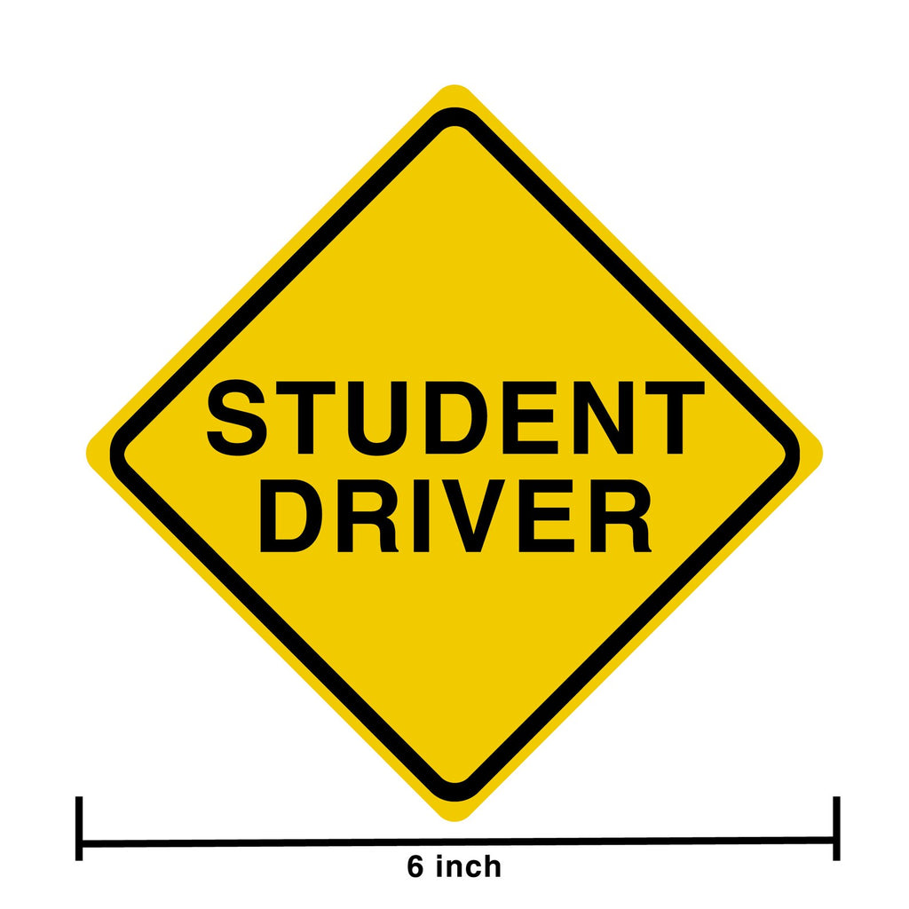 Student Driver yellow diamond vinyl decal shown with a 6 inch size measurement