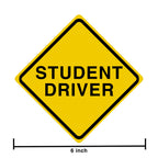 Student Driver yellow diamond vinyl decal shown with a 6 inch size measurement