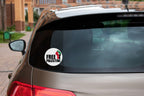 Free Palestine raised fist sticker on the rear window of a car
