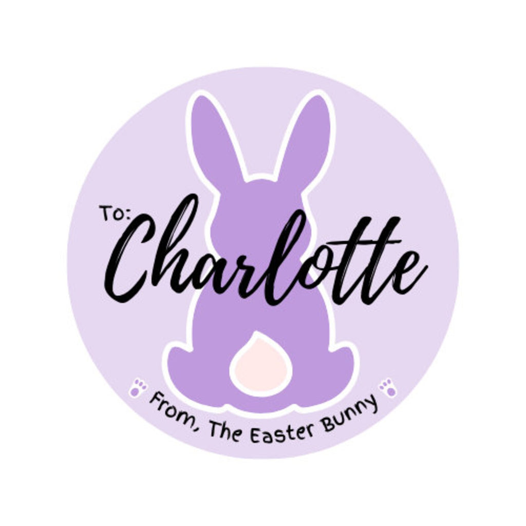Purple personalized Easter Bunny sticker design with the name Charlotte