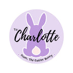 Purple personalized Easter Bunny sticker design with the name Charlotte