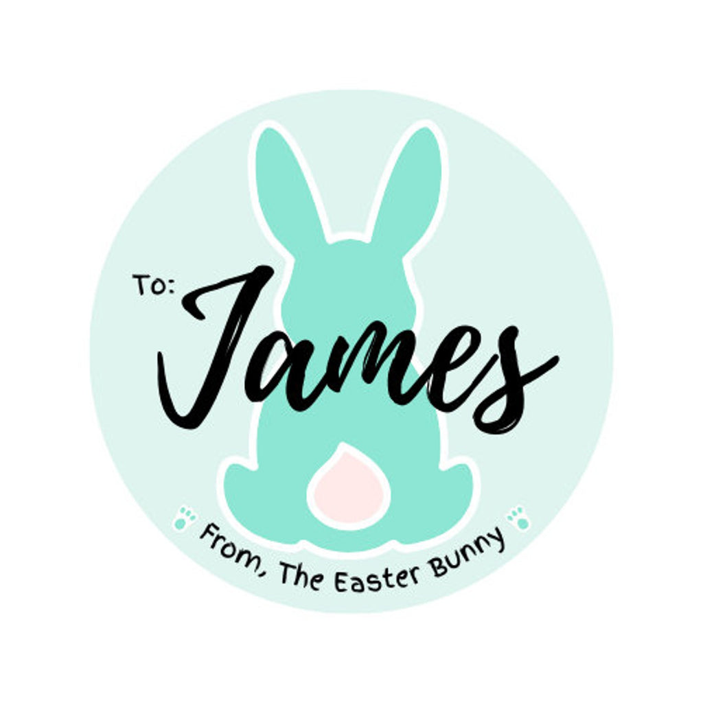 Mint personalized Easter Bunny sticker design with the name James