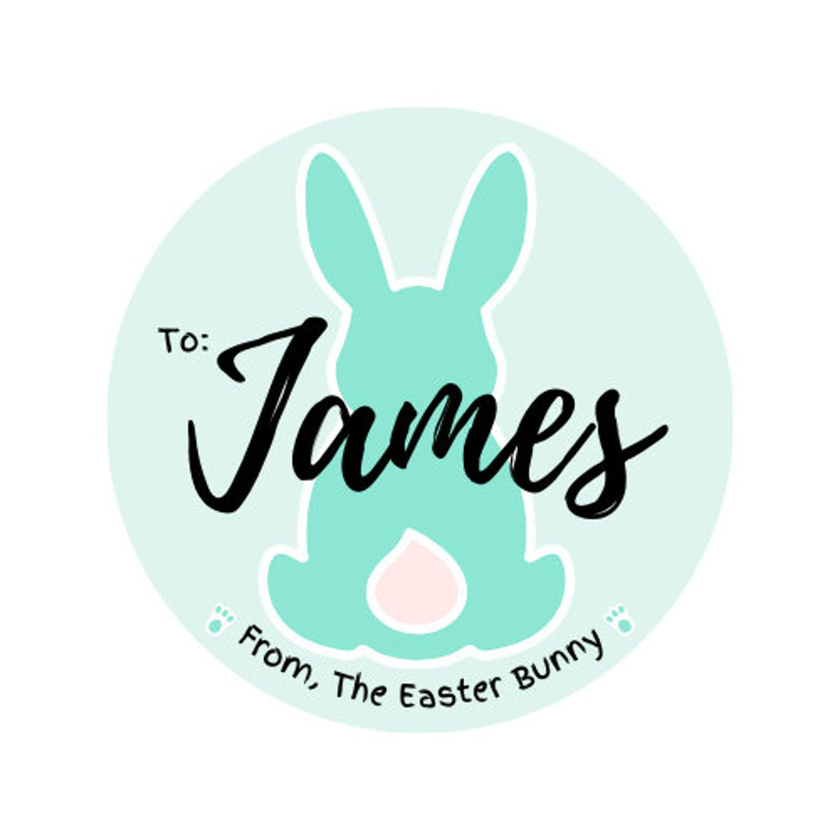 Mint personalized Easter Bunny sticker design with the name James