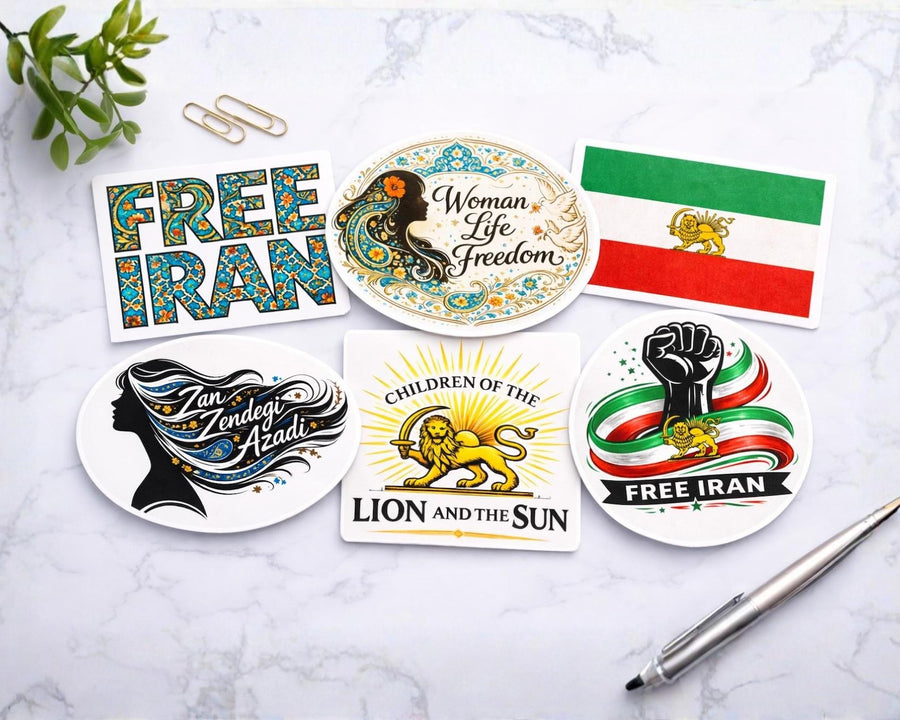 Free Iran Sticker | Woman Life Freedom, Zan Zendegi Azadi | Lion Sun Persian Art Decal