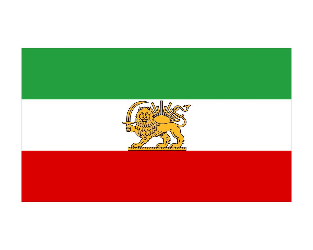 Style 3: Pre-1979 Iranian flag sticker with the gold Lion and Sun emblem on green, white and red stripes