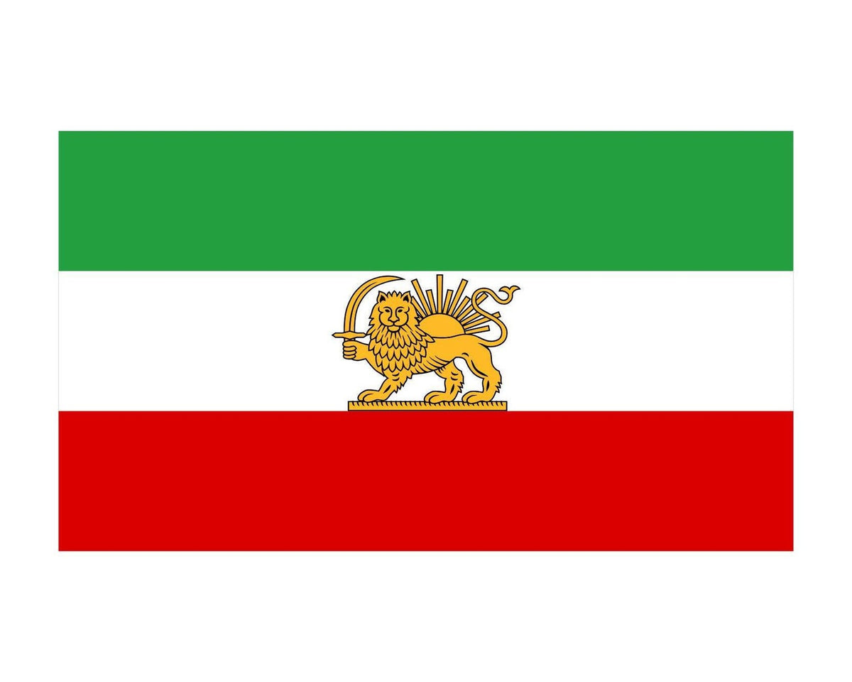 Style 3: Pre-1979 Iranian flag sticker with the gold Lion and Sun emblem on green, white and red stripes