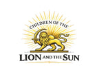 Style 5: Children of the Lion and the Sun sticker with a golden lion holding a sword before a radiant sun