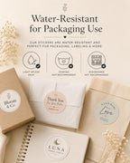 Care guide graphic: light splashes okay, soaking and dishwasher not recommended, with stickers on packaging