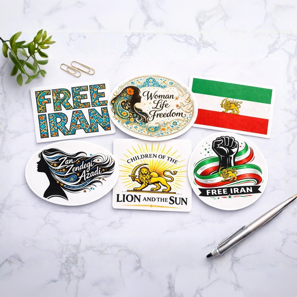 Free Iran Stickers: Woman Life Freedom & Lion and Sun